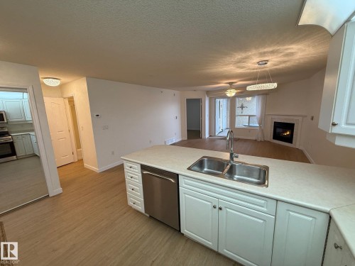 422 6703 172 Street, Edmonton, AB - Indoor Photo Showing Kitchen With Fireplace With Double Sink