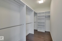 Walk in closet with dark wood-style floors - 