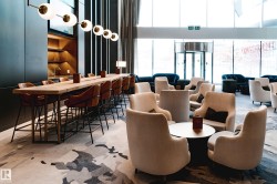 Building lobby featuring a high ceiling - 