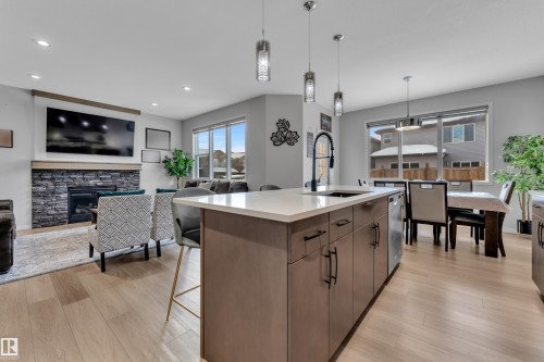 2356 53 Street Sw, Edmonton, AB - Indoor Photo Showing Kitchen With Fireplace With Double Sink With Upgraded Kitchen