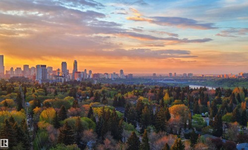 Aerial view of city skyline and a nearby body of water - 1513 13910 Stony Plain Road, Edmonton, AB - Outdoor With View