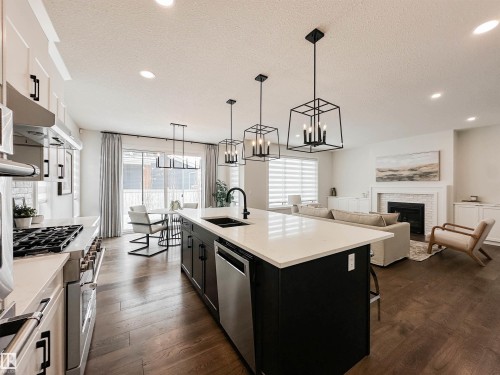 14 Laderoute Place, St. Albert, AB - Indoor Photo Showing Kitchen With Fireplace With Double Sink With Upgraded Kitchen
