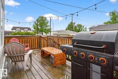 Deck with grilling area - 9858 72 Avenue, Edmonton, AB - Outdoor With Deck Patio Veranda With Exterior