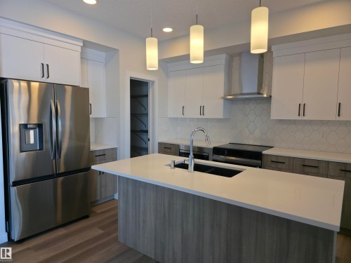 19007 20 Avenue, Edmonton, AB - Indoor Photo Showing Kitchen With Double Sink With Upgraded Kitchen