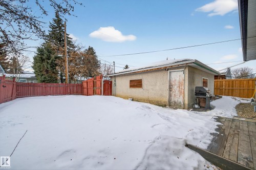 Yard covered in snow with a fenced backyard - 8328 164 Street, Edmonton, AB - Outdoor