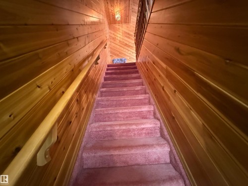 Stairs featuring wood walls - 34 Ella Mae Crescent, Athabasca Town, AB - Indoor Photo Showing Other Room