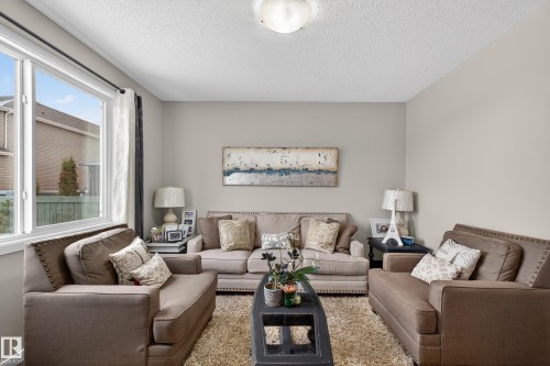 Living area featuring a textured ceiling - 5910 Anthony Crescent, Edmonton, AB - Indoor Photo Showing Living Room