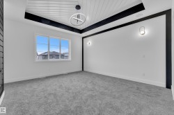 Spare room with light colored carpet and a wooden tray ceiling - 