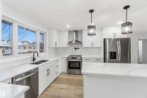 15016 57 Street, Edmonton, AB - Indoor Photo Showing Kitchen With Stainless Steel Kitchen With Double Sink With Upgraded Kitchen
