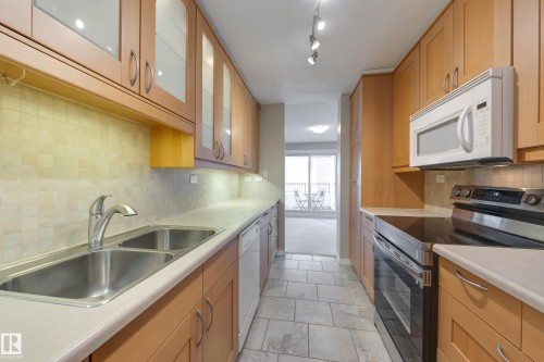 1503 12303 Jasper Avenue, Edmonton, AB - Indoor Photo Showing Kitchen With Double Sink
