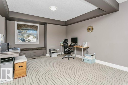 Office featuring a textured ceiling and a raised ceiling - 1579 Hector Road, Edmonton, AB - Indoor Photo Showing Office
