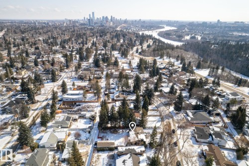 Snowy aerial view featuring a skyline view - 14018 100 Avenue, Edmonton, AB - Outdoor With View