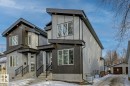 Contemporary house featuring a garage and an outbuilding - 9627 152 Street Nw, Edmonton, AB  - Outdoor 