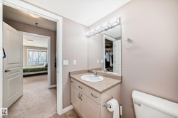 Bathroom featuring vanity, light colored carpet, and ensuite bath - 