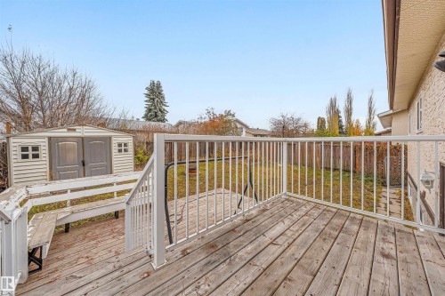 Wooden terrace with a storage unit - 2831 36 Street, Edmonton, AB - Outdoor With Deck Patio Veranda With Exterior