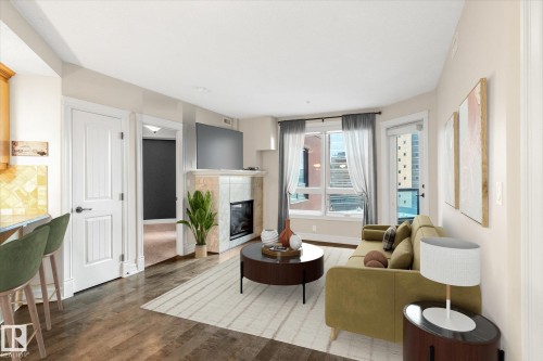 507 10142 111 Street, Edmonton, AB - Indoor Photo Showing Living Room With Fireplace