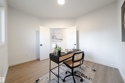 Office area featuring light wood-style floors and baseboards - 34 Sun Meadows Cl, Stony Plain, AB - Indoor Photo Showing Office