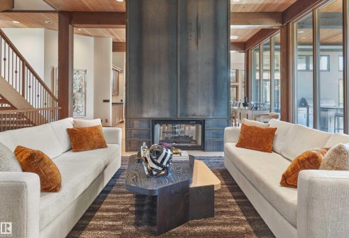 56 Windermere Drive, Edmonton, AB - Indoor Photo Showing Living Room With Fireplace