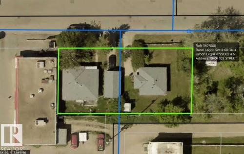 Aerial map of property and surrounding area with property parcel outlined - 10407 102 Street, Westlock, AB - Other