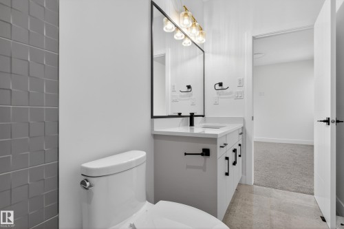 Bathroom featuring vanity and light carpet - 26 Rosa Crescent, St. Albert, AB - Indoor Photo Showing Bathroom
