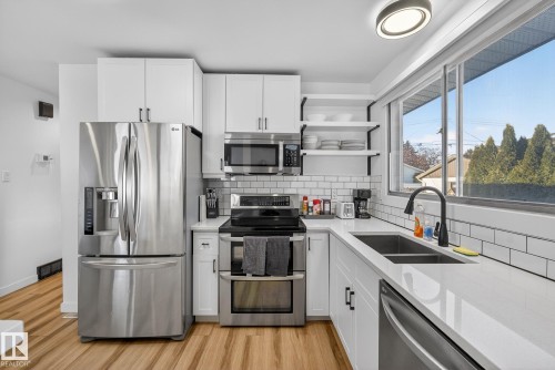 9616 64 Street, Edmonton, AB - Indoor Photo Showing Kitchen With Double Sink With Upgraded Kitchen