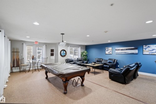 Game room with light carpet, recessed lighting, and pool table - 115 2098 Blackmud Creek Drive, Edmonton, AB - Indoor Photo Showing Other Room