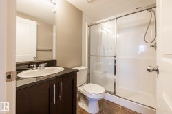 Full bathroom with a textured ceiling, a shower stall, and vanity - 
