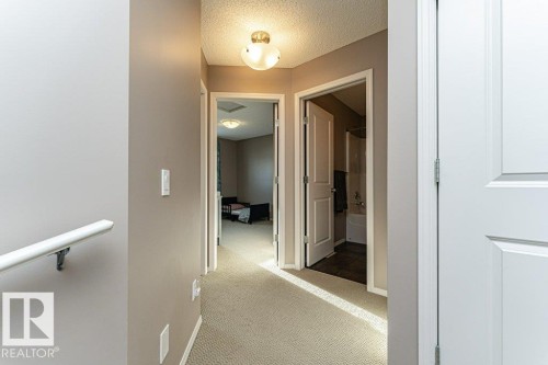 Corridor with a textured ceiling and carpet - 6649 Cardinal Road Sw, Edmonton, AB - Indoor Photo Showing Other Room