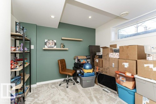 Home office featuring light carpet and recessed lighting - 6649 Cardinal Road Sw, Edmonton, AB - Indoor