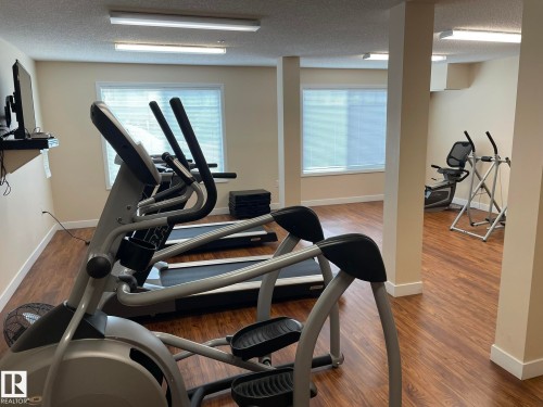Exercise room with a textured ceiling - 207 7021 South Terwillegar Drive, Edmonton, AB - Indoor Photo Showing Gym Room