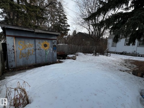 Snowy yard with a storage shed - 10830 68 Avenue, Edmonton, AB - Outdoor