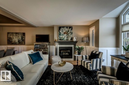 9743 91 Street, Edmonton, AB - Indoor Photo Showing Living Room With Fireplace