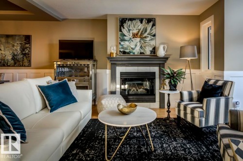 9743 91 Street, Edmonton, AB - Indoor Photo Showing Living Room With Fireplace