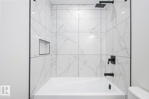 Bathroom with shower / tub combination and toilet - 11016 132 Street, Edmonton, AB - Indoor Photo Showing Bathroom