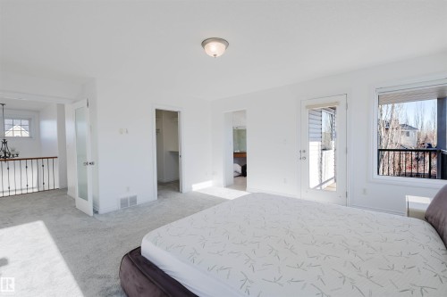 Bedroom with a spacious closet, access to exterior, and light carpet - 3547 Mclay Crescent, Edmonton, AB - Indoor Photo Showing Bedroom
