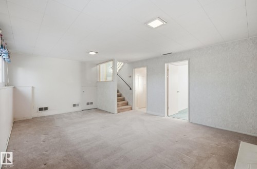 Below grade area with stairs and carpet flooring - 12916 95A Street, Edmonton, AB - Indoor Photo Showing Other Room