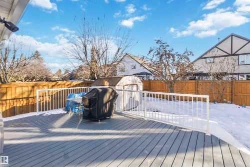 Deck with a storage unit, a fenced backyard, and a grill - 17619 94 Ave, Edmonton, AB - Outdoor With Deck Patio Veranda