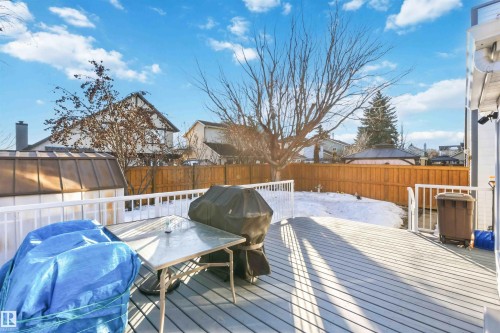 Deck with a fenced backyard and outdoor dining area - 17619 94 Ave, Edmonton, AB - Outdoor With Deck Patio Veranda