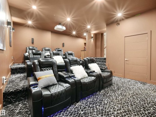 Carpeted cinema with recessed lighting and baseboards - 4809 Woolsey Lane, Edmonton, AB - Indoor