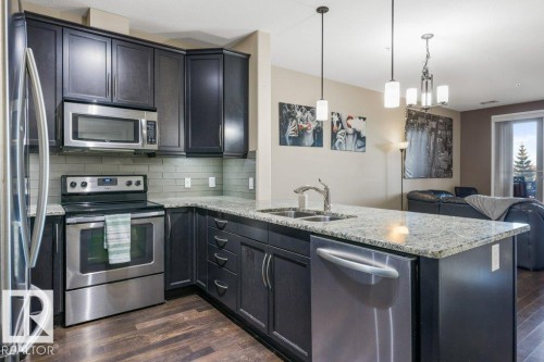 217 6083 Maynard Way, Edmonton, AB - Indoor Photo Showing Kitchen With Stainless Steel Kitchen With Double Sink With Upgraded Kitchen
