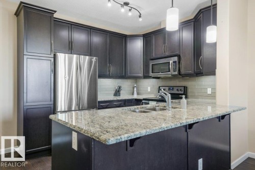217 6083 Maynard Way, Edmonton, AB - Indoor Photo Showing Kitchen With Stainless Steel Kitchen With Double Sink With Upgraded Kitchen