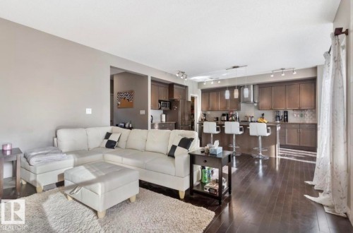 Living room with dark wood-style flooring - 21703 86 Avenue, Edmonton, AB - Indoor Photo Showing Living Room