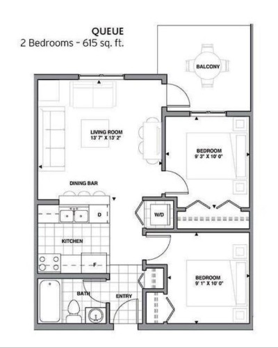 BUILDERS floor plan when Seller purchased the condo (615 sf Exterior measure) - 208 5810 Mullen Place, Edmonton, AB - Other