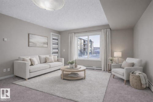 Virtually Staged - 208 5810 Mullen Place, Edmonton, AB - Indoor Photo Showing Living Room
