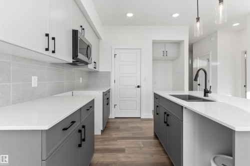 19107 20 Avenue, Edmonton, AB - Indoor Photo Showing Kitchen With Double Sink With Upgraded Kitchen