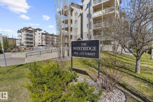 View of community sign - 502 7511 171 Street Nw, Edmonton, AB - Outdoor With Balcony