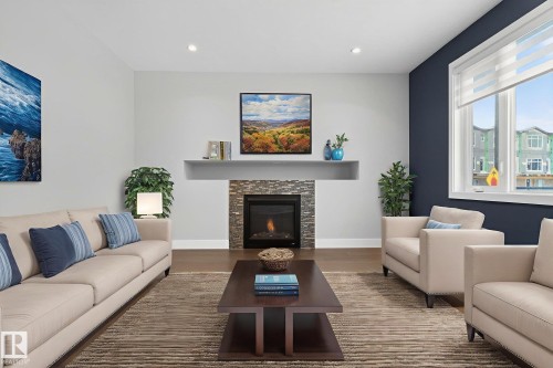 3964 Claxton Loop, Edmonton, AB - Indoor Photo Showing Living Room With Fireplace