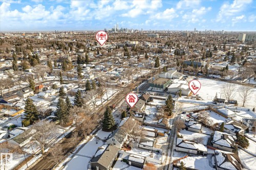 Snowy aerial view featuring a residential view - 12232 135 Street, Edmonton, AB - Outdoor With View