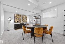 Dining space featuring recessed lighting and carpet flooring - 