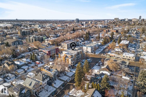 Aerial view of property's location featuring nearby urban area - 104 8515 99 Street, Edmonton, AB - Outdoor With View